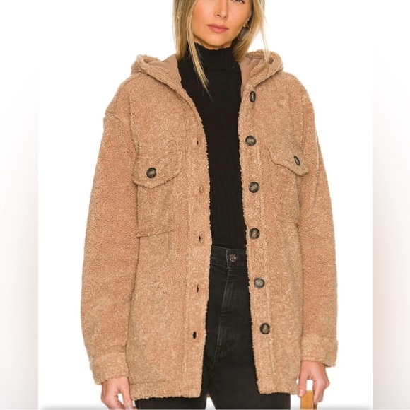 NWT Sanctuary Teddy Sherpa Hooded Shacket Jacket – Camel – Oversized XS - Picture 7 of 7